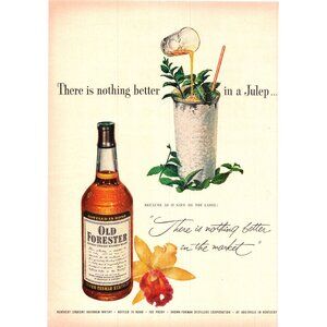 1952 Old Forester Bourbon Mint Julep Cup Vintage Print Ad Man Cave Bar Wall Art